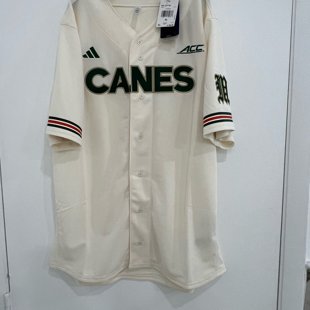 NWT Miami Hurricanes Adidas Baseball Jersey Xl Men’s Embroidered White